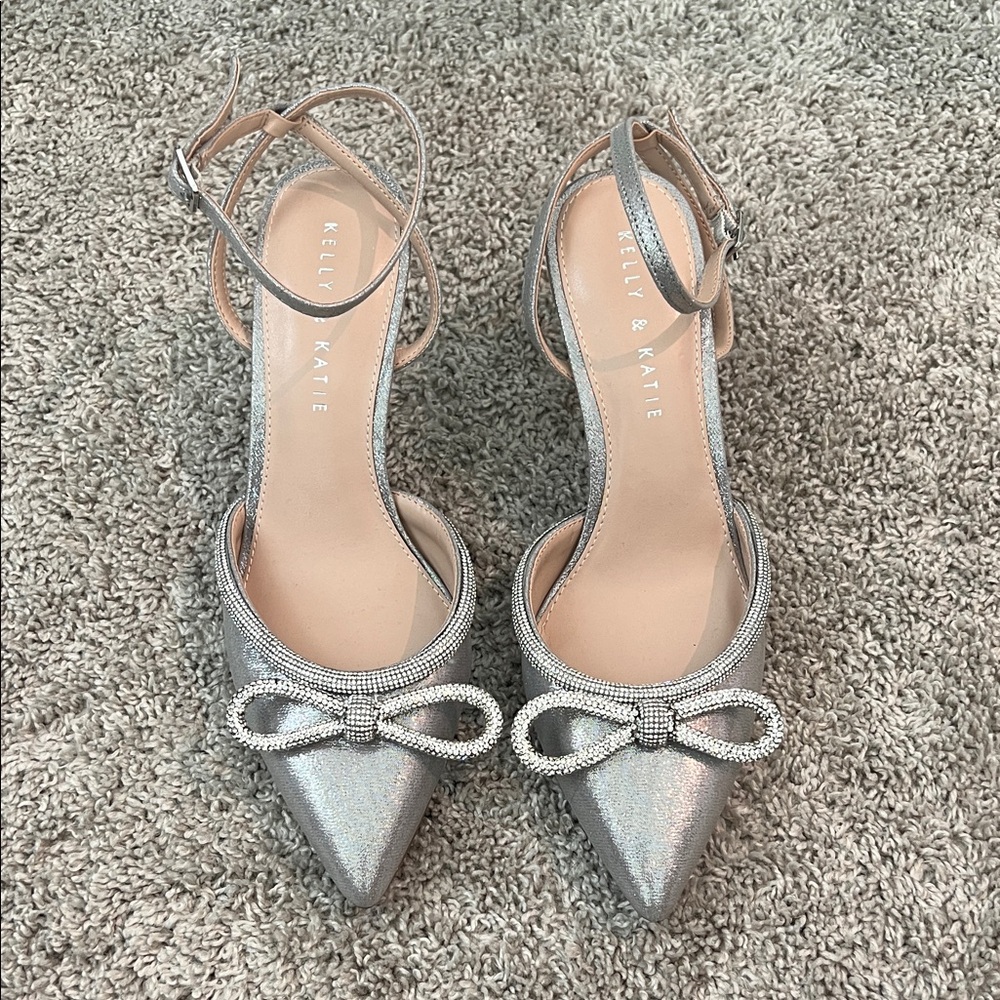 Kelly & Katie Glittering Silver Heels with Bow